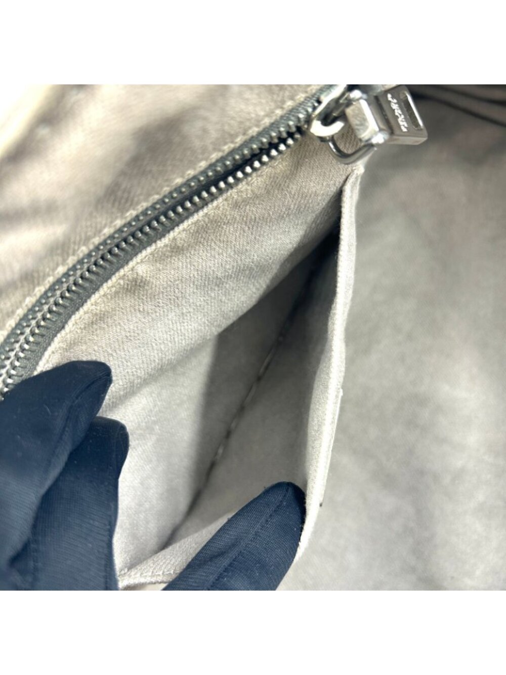 Prada Canapa Denim Canvas Light Gray Tote Silver - Picture 11 of 15